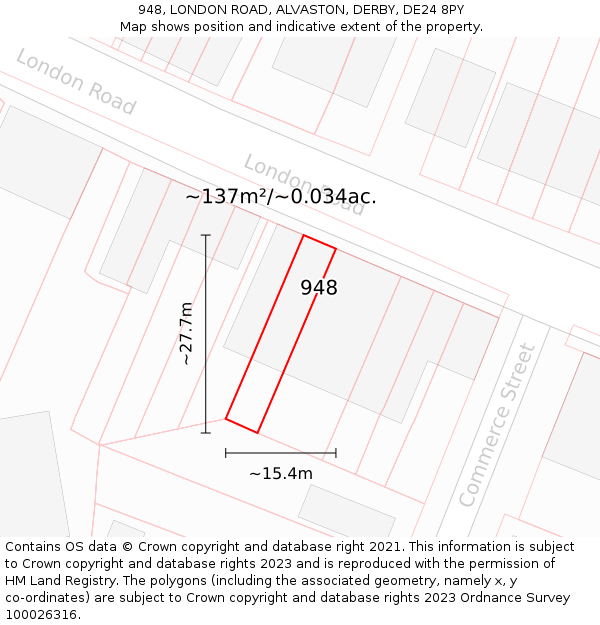 948, LONDON ROAD, ALVASTON, DERBY, DE24 8PY: Plot and title map