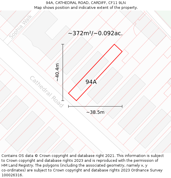 94A, CATHEDRAL ROAD, CARDIFF, CF11 9LN: Plot and title map