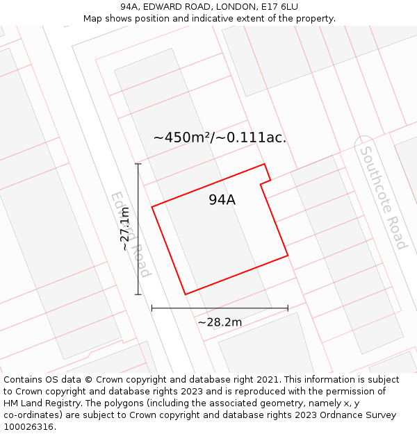 94A, EDWARD ROAD, LONDON, E17 6LU: Plot and title map
