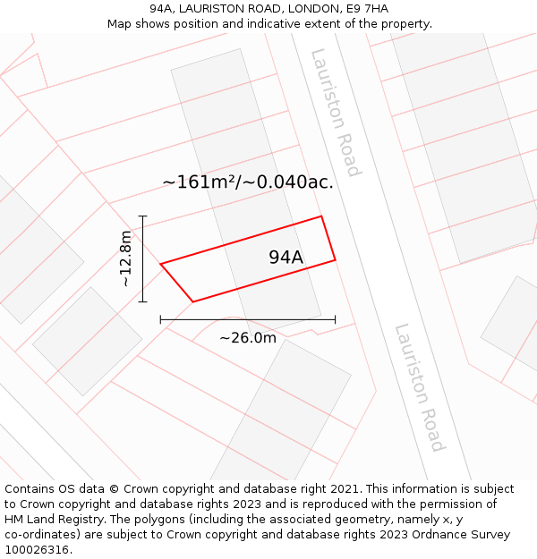 94A, LAURISTON ROAD, LONDON, E9 7HA: Plot and title map