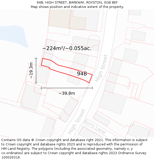 94B, HIGH STREET, BARKWAY, ROYSTON, SG8 8EF: Plot and title map