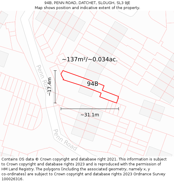 94B, PENN ROAD, DATCHET, SLOUGH, SL3 9JE: Plot and title map