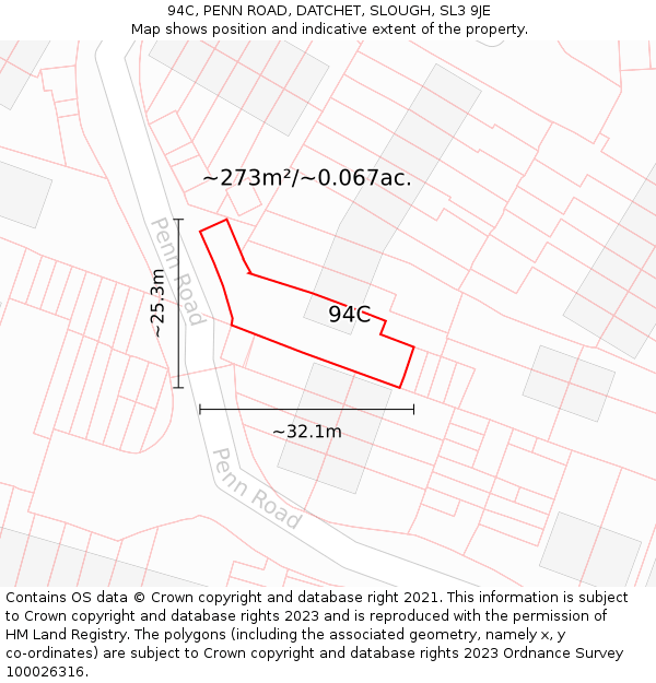 94C, PENN ROAD, DATCHET, SLOUGH, SL3 9JE: Plot and title map