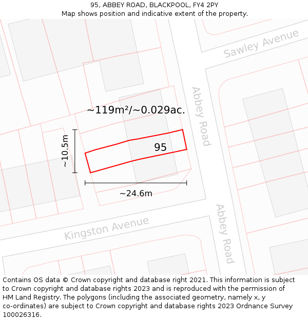 95, ABBEY ROAD, BLACKPOOL, FY4 2PY: Plot and title map