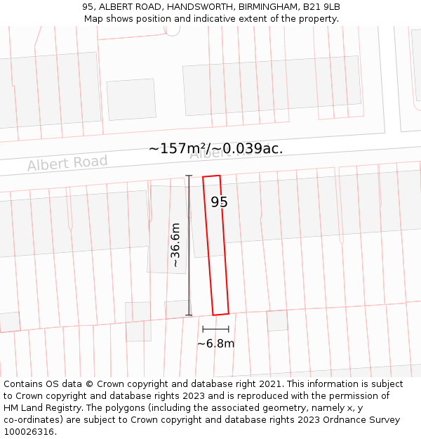 95, ALBERT ROAD, HANDSWORTH, BIRMINGHAM, B21 9LB: Plot and title map
