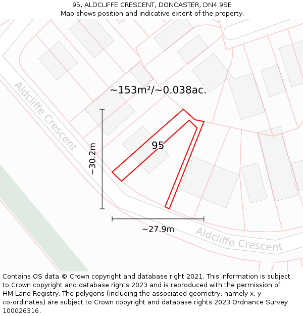95, ALDCLIFFE CRESCENT, DONCASTER, DN4 9SE: Plot and title map