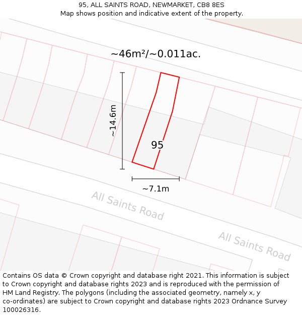 95, ALL SAINTS ROAD, NEWMARKET, CB8 8ES: Plot and title map