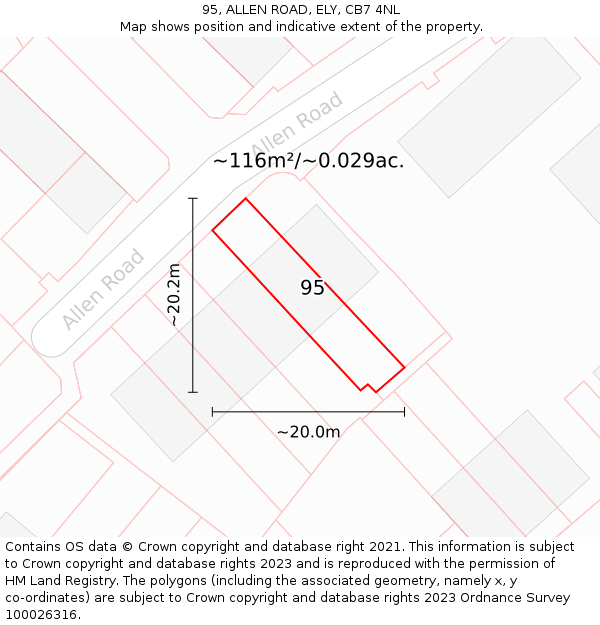 95, ALLEN ROAD, ELY, CB7 4NL: Plot and title map