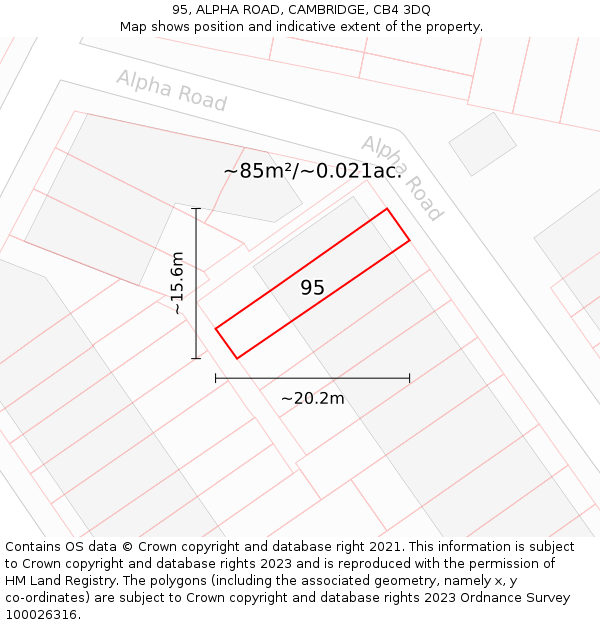 95, ALPHA ROAD, CAMBRIDGE, CB4 3DQ: Plot and title map