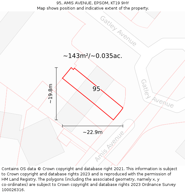 95, AMIS AVENUE, EPSOM, KT19 9HY: Plot and title map