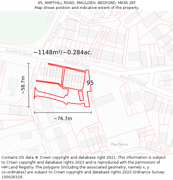 95, AMPTHILL ROAD, MAULDEN, BEDFORD, MK45 2EF: Plot and title map