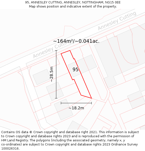 95, ANNESLEY CUTTING, ANNESLEY, NOTTINGHAM, NG15 0EE: Plot and title map