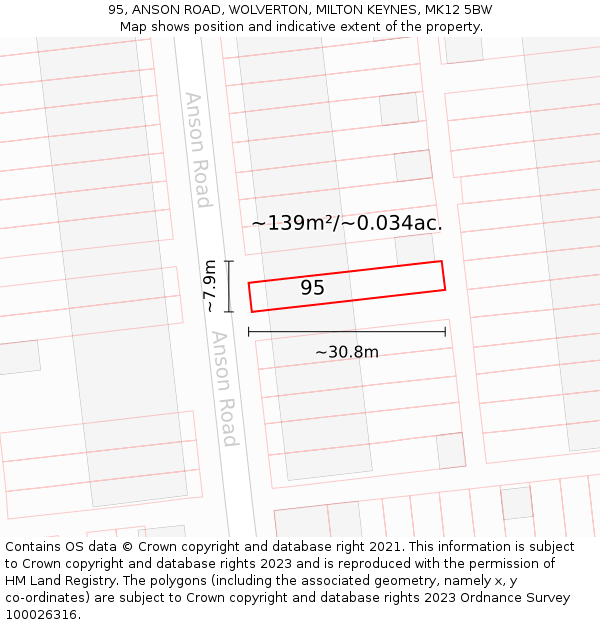 95, ANSON ROAD, WOLVERTON, MILTON KEYNES, MK12 5BW: Plot and title map