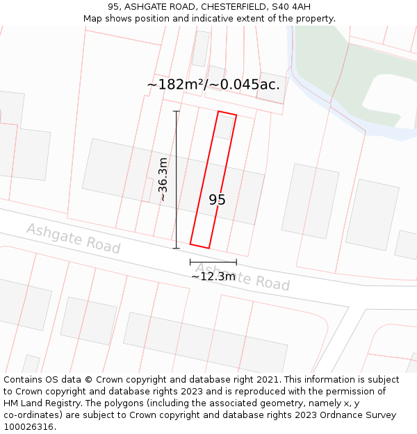 95, ASHGATE ROAD, CHESTERFIELD, S40 4AH: Plot and title map