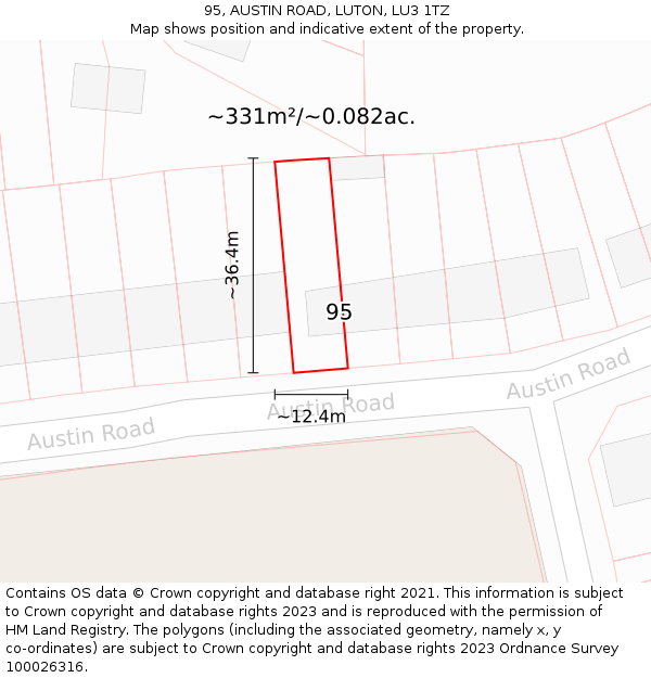 95, AUSTIN ROAD, LUTON, LU3 1TZ: Plot and title map