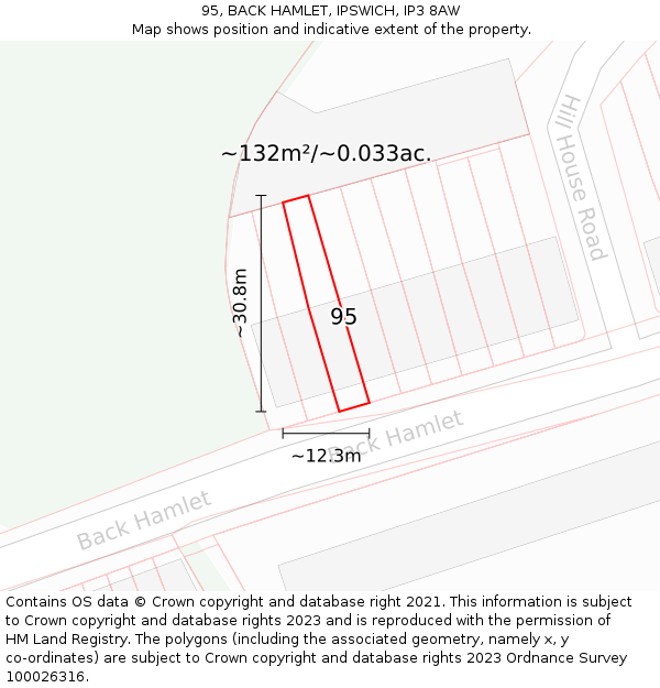 95, BACK HAMLET, IPSWICH, IP3 8AW: Plot and title map