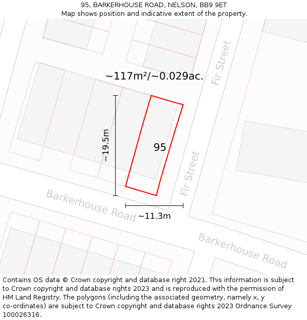 95, BARKERHOUSE ROAD, NELSON, BB9 9ET: Plot and title map
