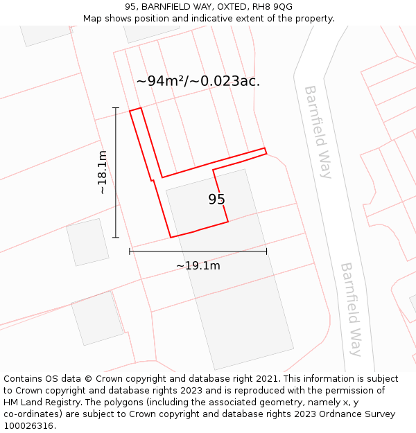 95, BARNFIELD WAY, OXTED, RH8 9QG: Plot and title map