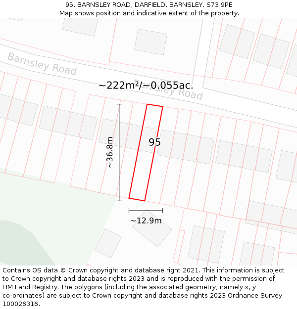 95, BARNSLEY ROAD, DARFIELD, BARNSLEY, S73 9PE: Plot and title map