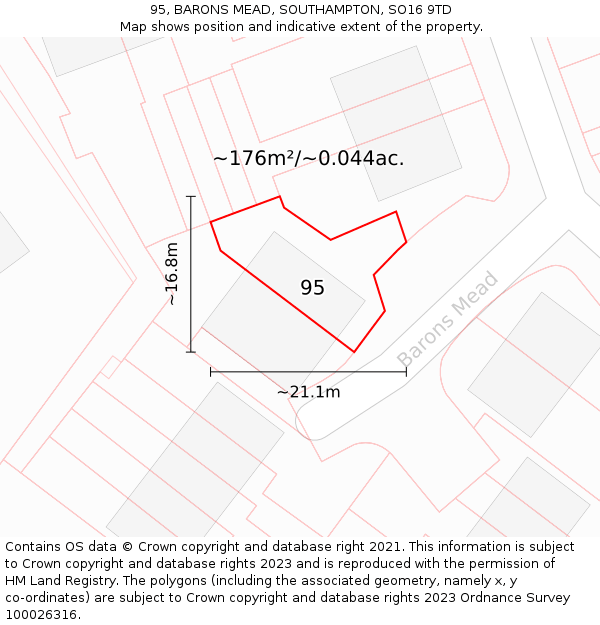 95, BARONS MEAD, SOUTHAMPTON, SO16 9TD: Plot and title map
