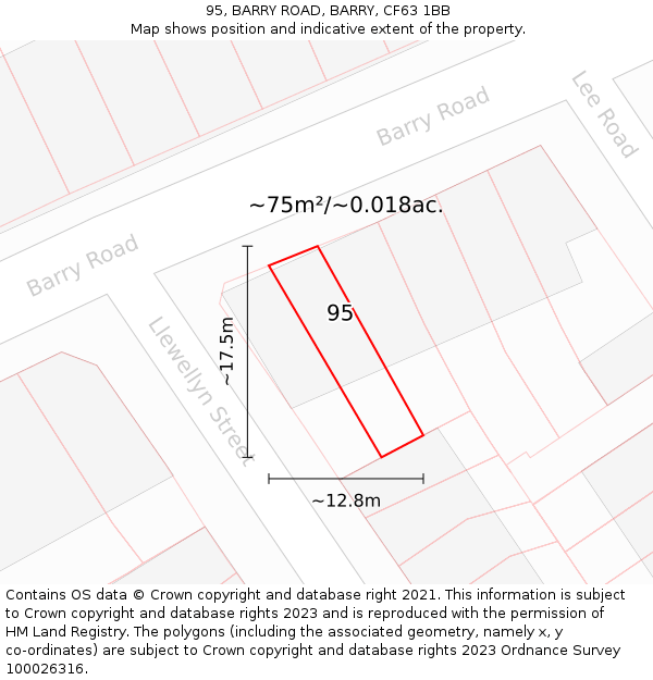 95, BARRY ROAD, BARRY, CF63 1BB: Plot and title map
