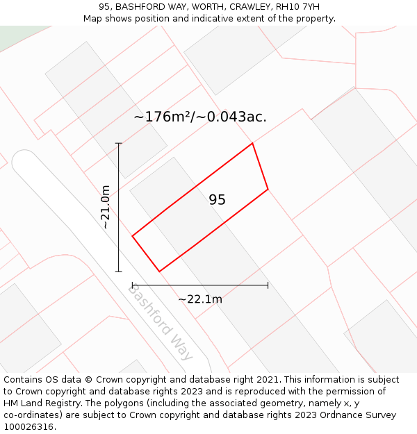 95, BASHFORD WAY, WORTH, CRAWLEY, RH10 7YH: Plot and title map