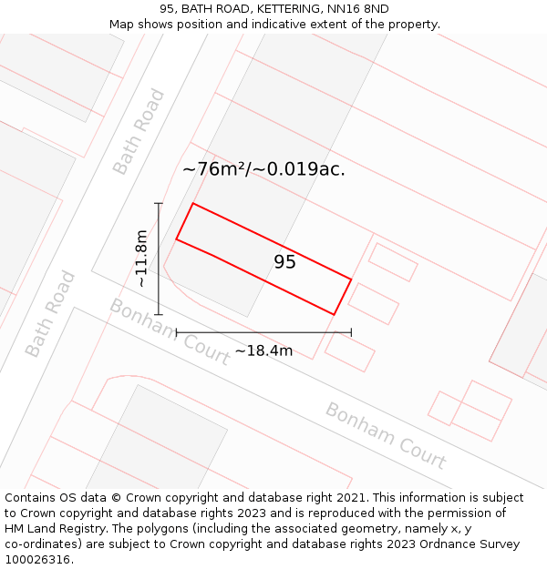 95, BATH ROAD, KETTERING, NN16 8ND: Plot and title map
