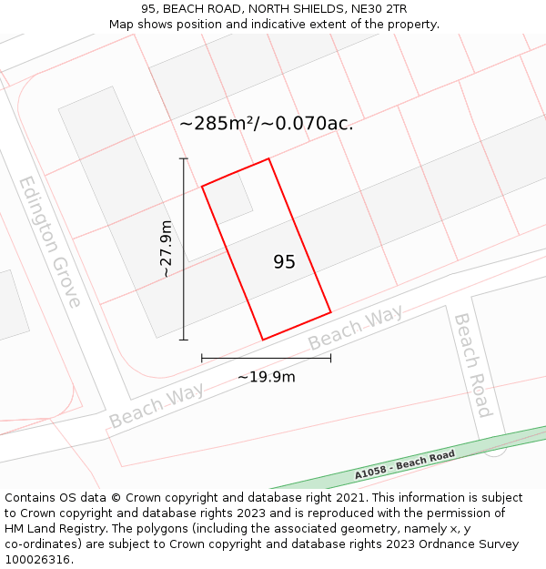 95, BEACH ROAD, NORTH SHIELDS, NE30 2TR: Plot and title map