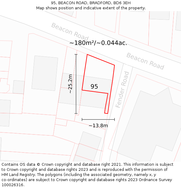 95, BEACON ROAD, BRADFORD, BD6 3EH: Plot and title map