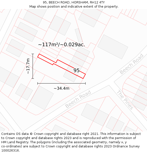 95, BEECH ROAD, HORSHAM, RH12 4TY: Plot and title map