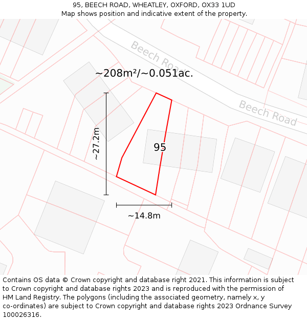 95, BEECH ROAD, WHEATLEY, OXFORD, OX33 1UD: Plot and title map