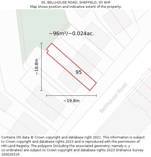 95, BELLHOUSE ROAD, SHEFFIELD, S5 6HP: Plot and title map