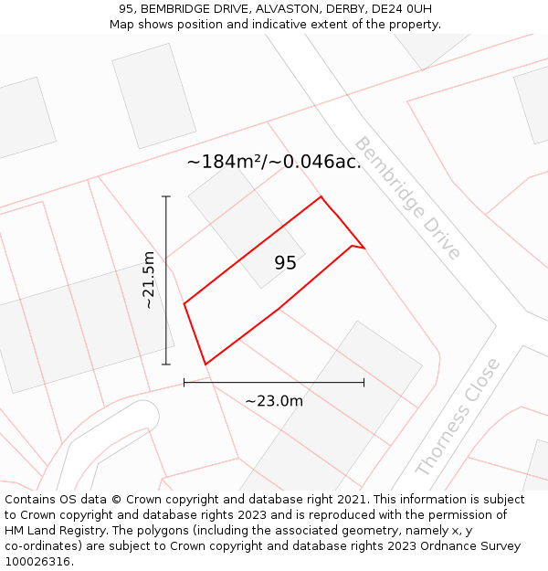 95, BEMBRIDGE DRIVE, ALVASTON, DERBY, DE24 0UH: Plot and title map