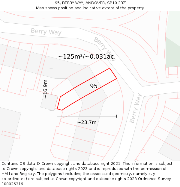 95, BERRY WAY, ANDOVER, SP10 3RZ: Plot and title map