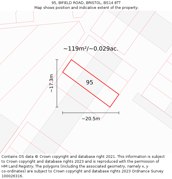 95, BIFIELD ROAD, BRISTOL, BS14 8TT: Plot and title map