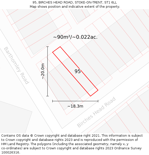 95, BIRCHES HEAD ROAD, STOKE-ON-TRENT, ST1 6LL: Plot and title map