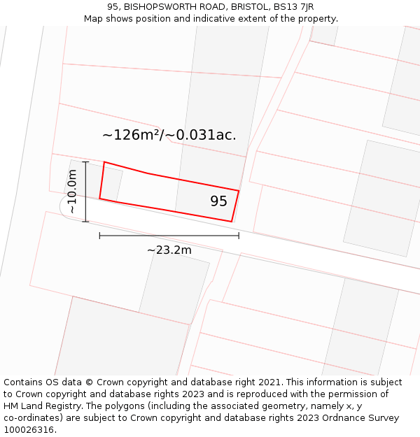 95, BISHOPSWORTH ROAD, BRISTOL, BS13 7JR: Plot and title map