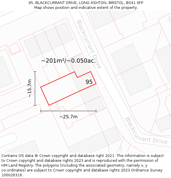 95, BLACKCURRANT DRIVE, LONG ASHTON, BRISTOL, BS41 9FP: Plot and title map