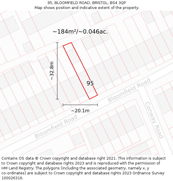 95, BLOOMFIELD ROAD, BRISTOL, BS4 3QP: Plot and title map