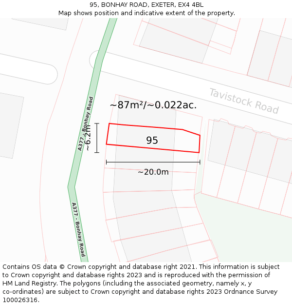 95, BONHAY ROAD, EXETER, EX4 4BL: Plot and title map