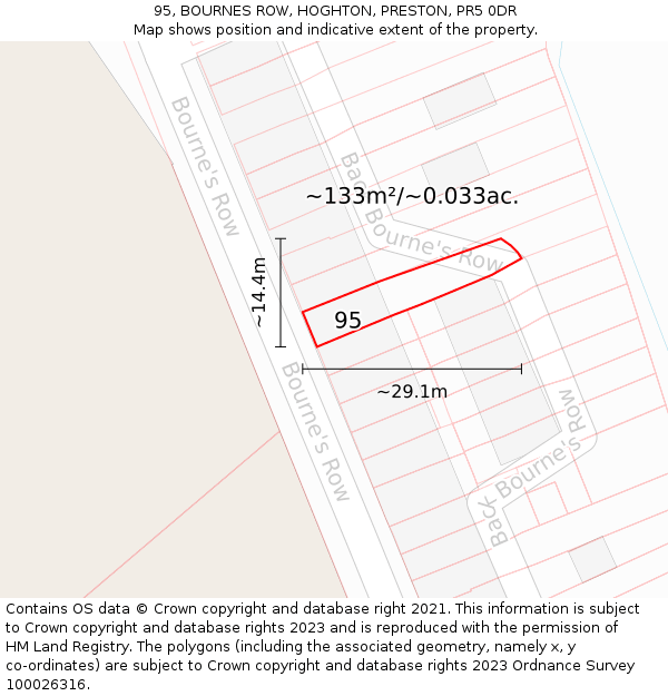 95, BOURNES ROW, HOGHTON, PRESTON, PR5 0DR: Plot and title map