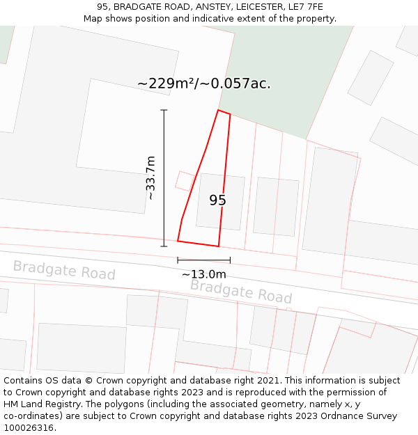 95, BRADGATE ROAD, ANSTEY, LEICESTER, LE7 7FE: Plot and title map