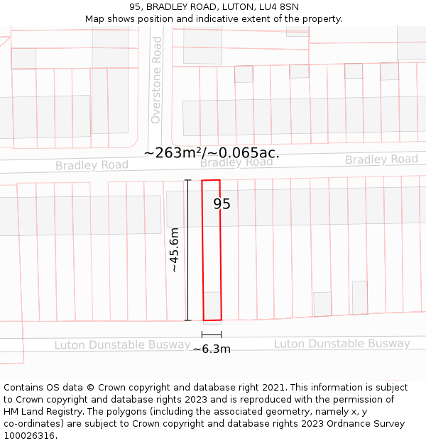 95, BRADLEY ROAD, LUTON, LU4 8SN: Plot and title map