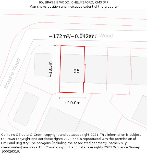 95, BRASSIE WOOD, CHELMSFORD, CM3 3FP: Plot and title map
