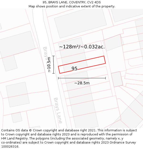 95, BRAYS LANE, COVENTRY, CV2 4DS: Plot and title map