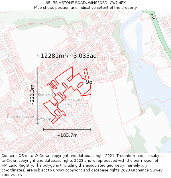 95, BRIMSTONE ROAD, WINSFORD, CW7 4EX: Plot and title map