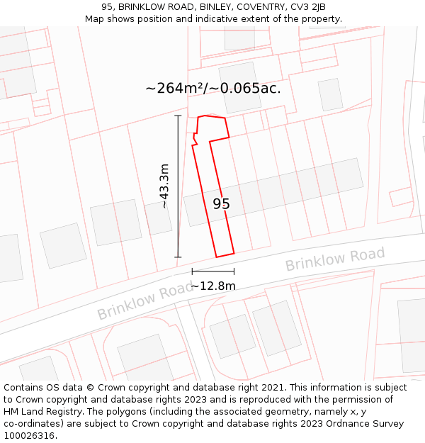 95, BRINKLOW ROAD, BINLEY, COVENTRY, CV3 2JB: Plot and title map