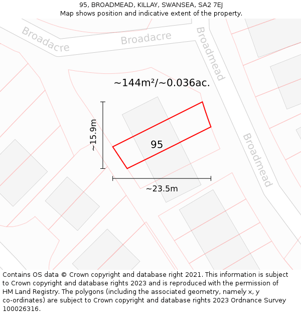 95, BROADMEAD, KILLAY, SWANSEA, SA2 7EJ: Plot and title map