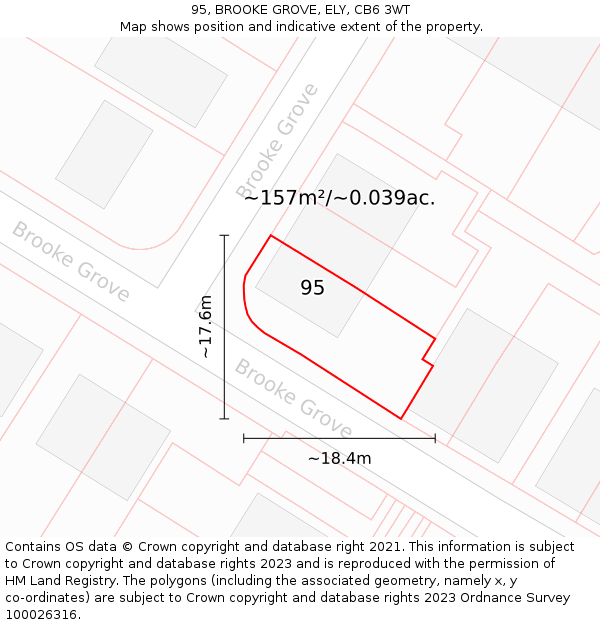 95, BROOKE GROVE, ELY, CB6 3WT: Plot and title map
