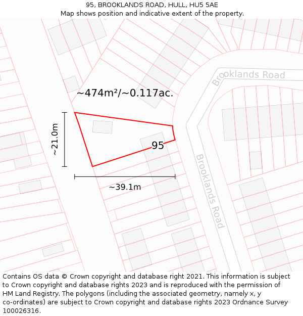 95, BROOKLANDS ROAD, HULL, HU5 5AE: Plot and title map